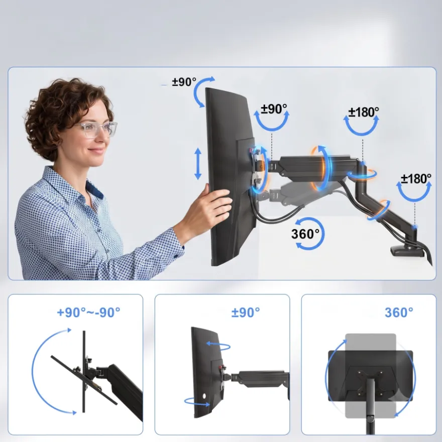 Braccio monitor articolato con molla a gas, per 1 schermo