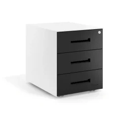 Cassettiera ufficio Block, 3 cassetti, struttura bianca, frontali in metallo
