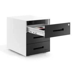 Cassettiera ufficio Block, 3 cassetti, struttura bianca, frontali in metallo