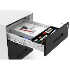 Cassettiera ufficio Block, 3 cassetti, struttura bianca, frontali in metallo