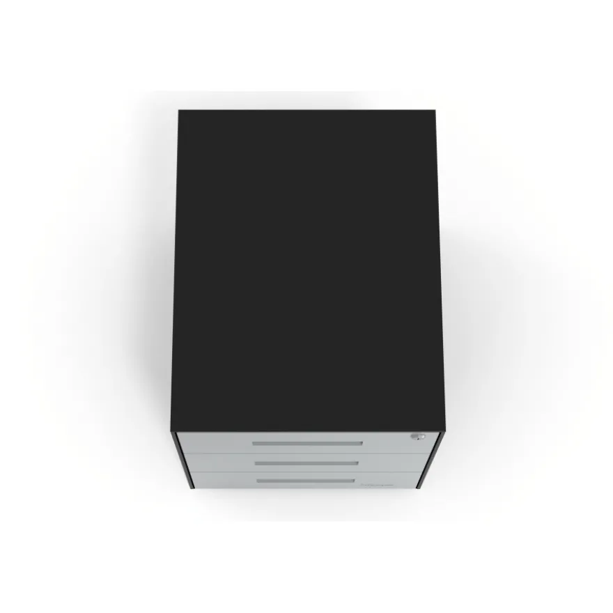 Cassettiera ufficio Block, 3 cassetti, struttura nera, frontali in metallo