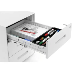 Cassettiera ufficio Block, 3 cassetti, struttura bianca, frontali in metallo