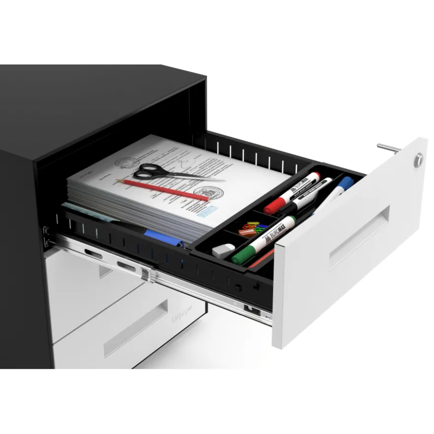 Cassettiera ufficio Block, 3 cassetti, struttura nera, frontali in metallo