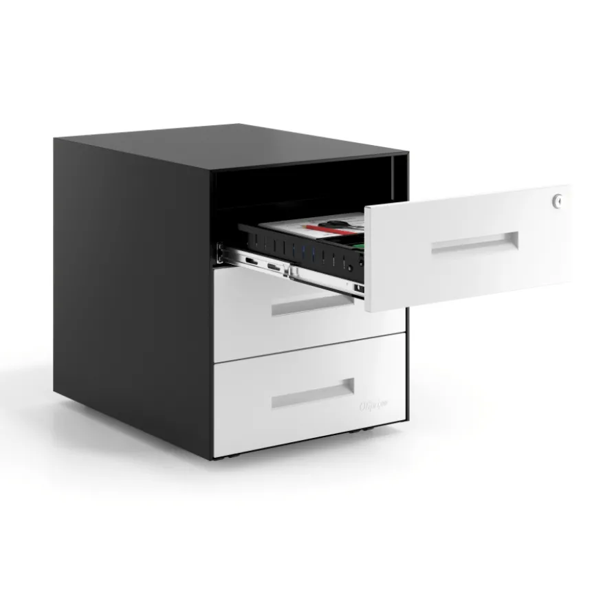 Cassettiera ufficio Block, 3 cassetti, struttura nera, frontali in metallo