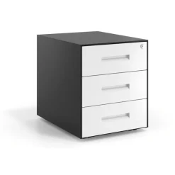 Cassettiera ufficio Block, 3 cassetti, struttura nera, frontali in metallo