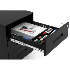 Cassettiera ufficio Block, 3 cassetti, struttura nera, frontali in metallo