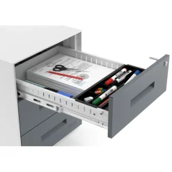 Cassettiera ufficio Block, 3 cassetti, struttura bianca, frontali in metallo