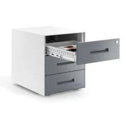 Cassettiera ufficio Block, 3 cassetti, struttura bianca, frontali in metallo