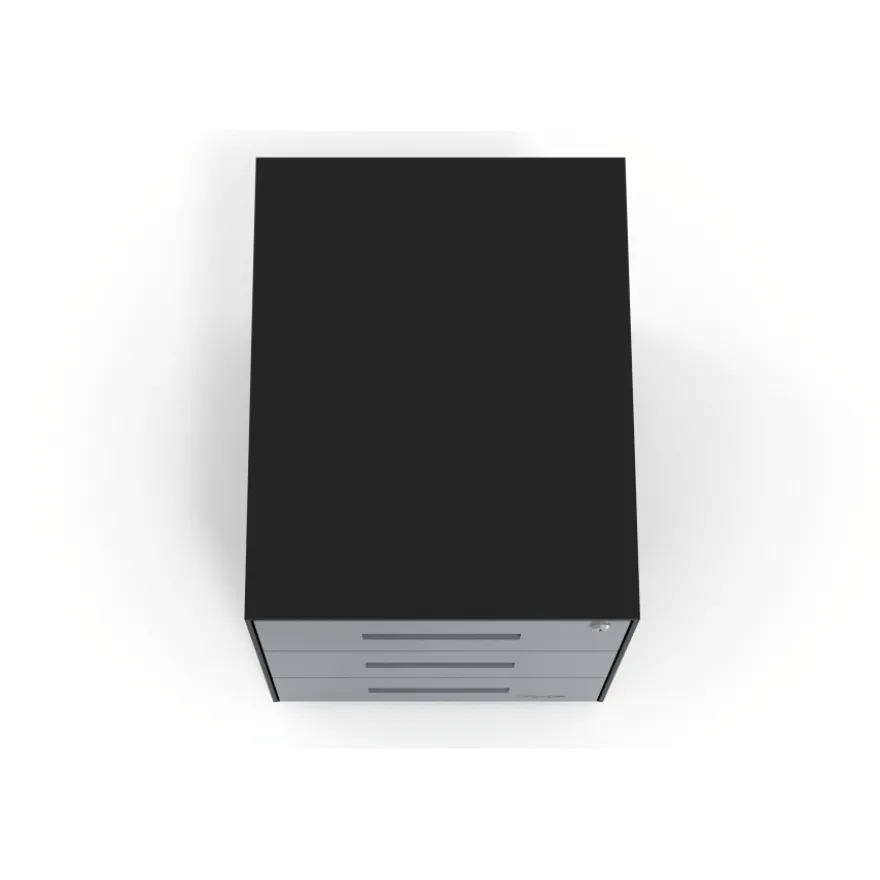 Cassettiera ufficio Block, 3 cassetti, struttura nera, frontali in metallo