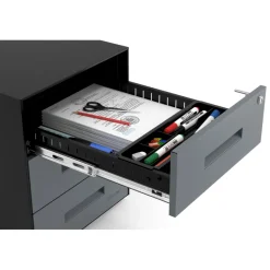 Cassettiera ufficio Block, 3 cassetti, struttura nera, frontali in metallo