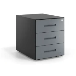 Cassettiera ufficio Block, 3 cassetti, struttura nera, frontali in metallo