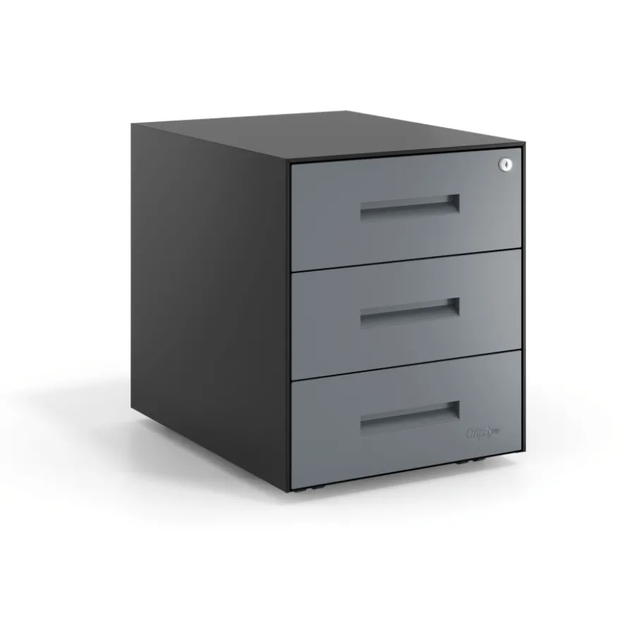 Cassettiera ufficio Block, 3 cassetti, struttura nera, frontali in metallo