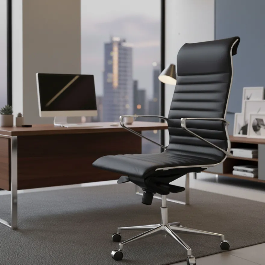 Poltrona Ufficio design Cagliari, schienale alto, pelle naturale