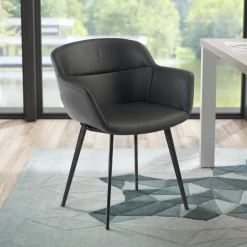 Poltroncina ufficio Ores, Gambe nere, Confortevole, Pelle