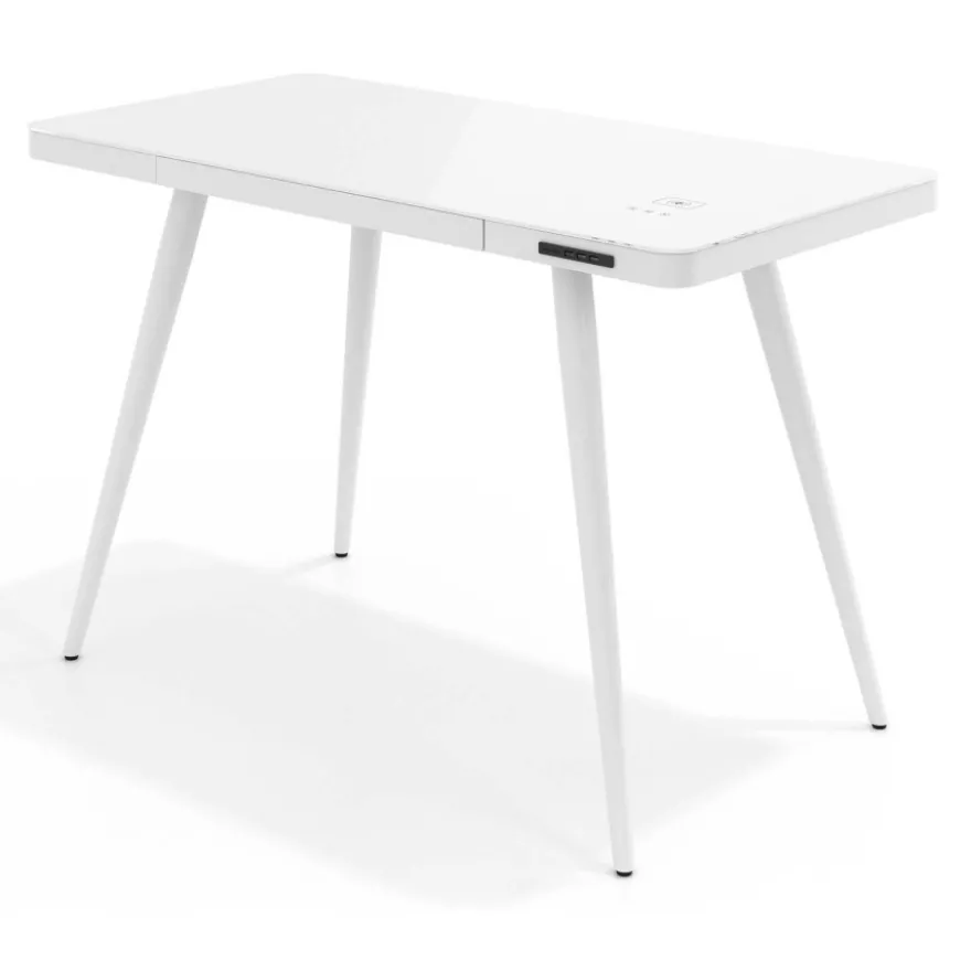 Scrivania di design Clarity, con caricatore wireless e gambe in acciaio