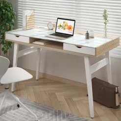 Scrivania Nimbus in vetro con cassetti, design moderno
