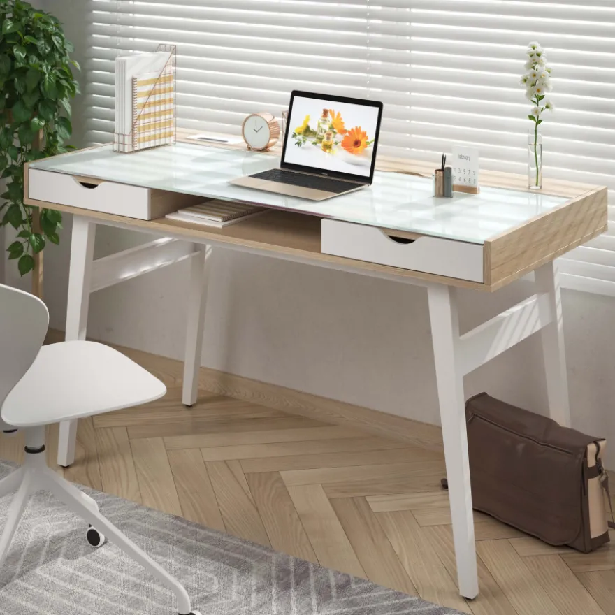 Scrivania Nimbus in vetro con cassetti, design moderno