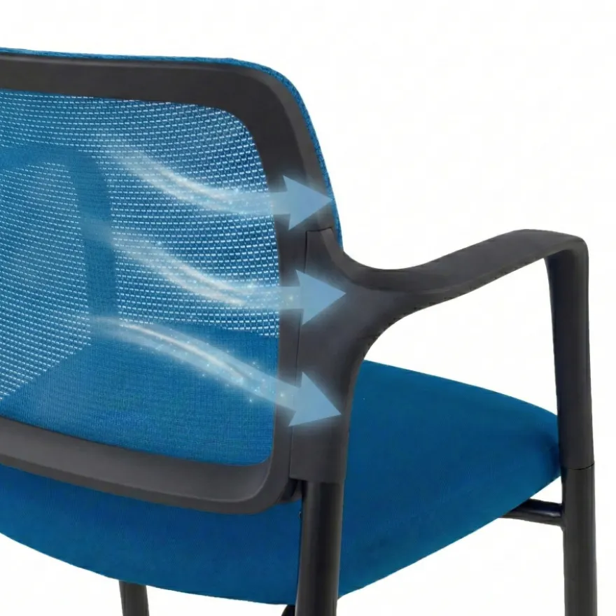 Sedia Conferenza Hermes con braccioli, base a 4 gambe, seduta ampia, schienale in rete