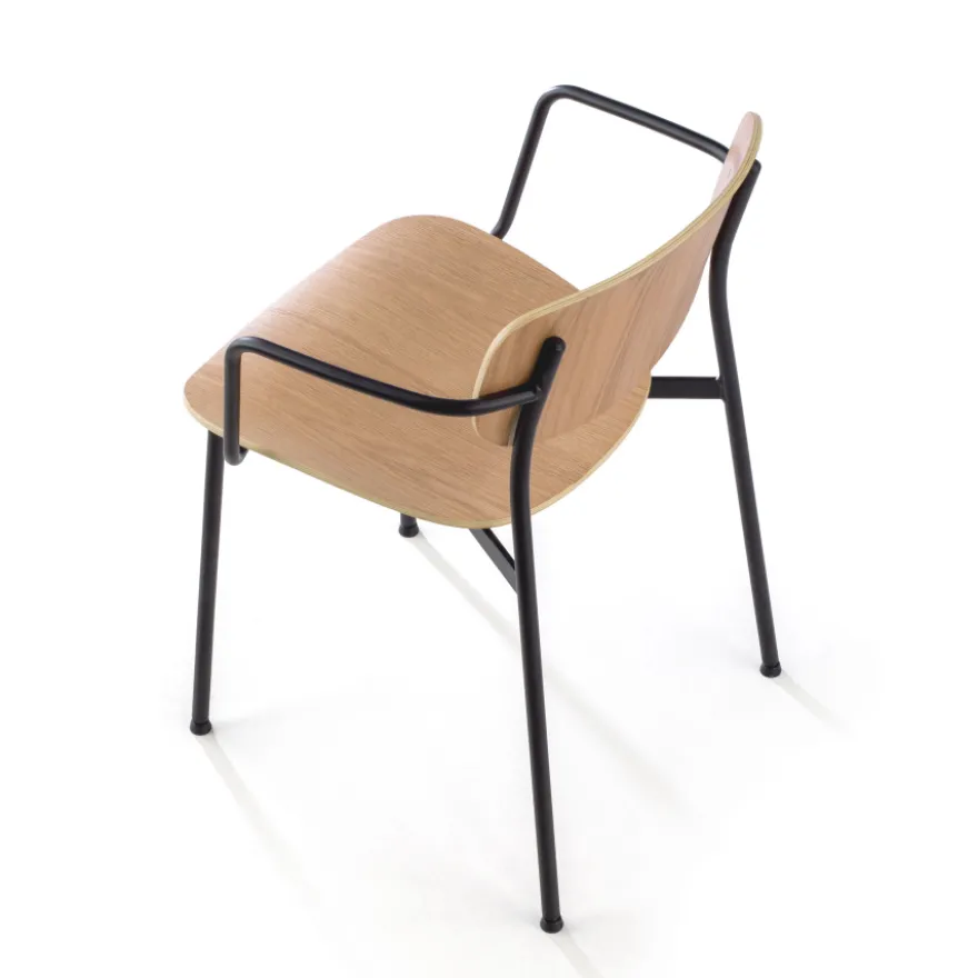 Sedia conferenza moderna con braccioli stile retrò Numa, in legno