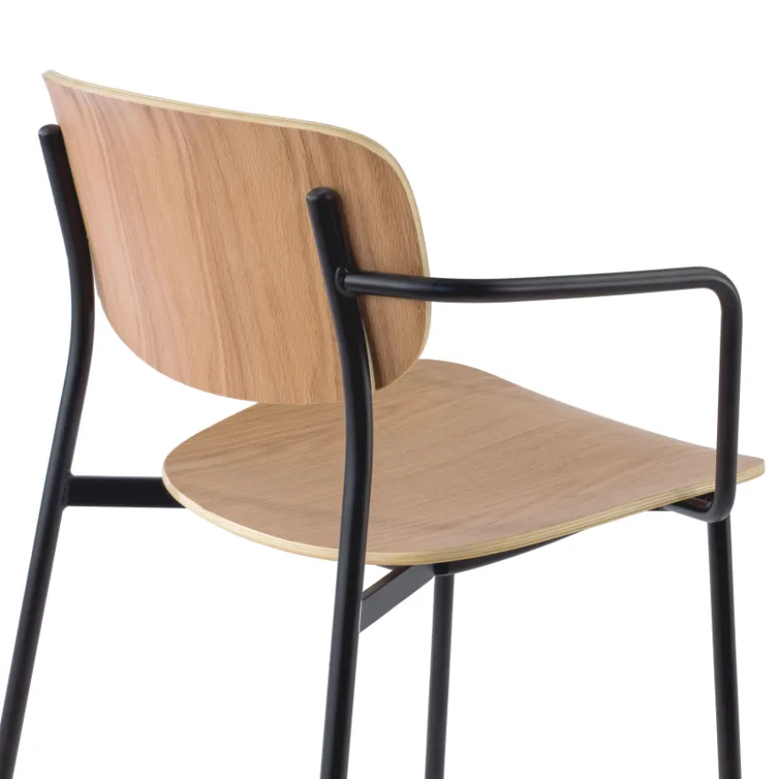 Sedia conferenza moderna con braccioli stile retrò Numa, in legno