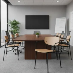 Sedia conferenza moderna con braccioli stile retrò Numa, in legno