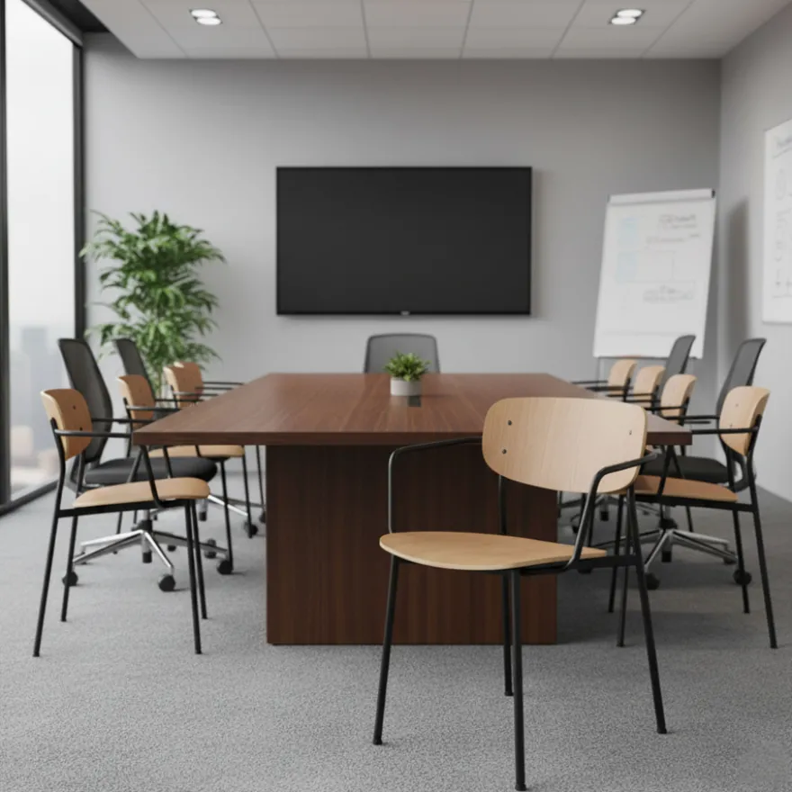 Sedia conferenza moderna con braccioli stile retrò Numa, in legno