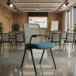 Sedia da conferenza Dora con tavoletta scrittoio, schienale in rete, impilabile