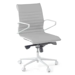 Sedia da ufficio Design Cagliari, struttura bianca, schienale basso, ecopelle