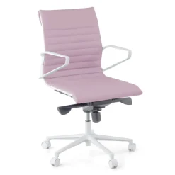 Sedia da ufficio Design Cagliari, struttura bianca, schienale basso, ecopelle