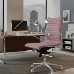 Sedia da ufficio Design Cagliari, struttura bianca, schienale basso, ecopelle