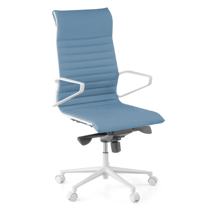 Sedia da ufficio design Cagliari, struttura bianca, schienale alto, ecopelle