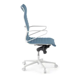 Sedia da ufficio design Cagliari, struttura bianca, schienale alto, ecopelle