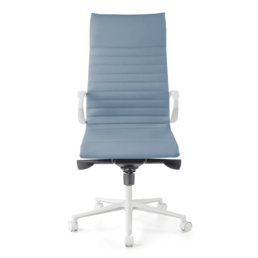 Sedia da ufficio design Cagliari, struttura bianca, schienale alto, ecopelle