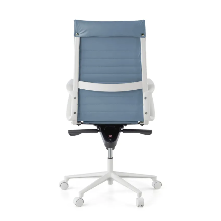 Sedia da ufficio design Cagliari, struttura bianca, schienale alto, ecopelle