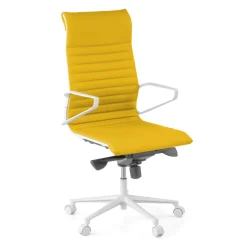 Sedia da ufficio design Cagliari, struttura bianca, schienale alto, ecopelle