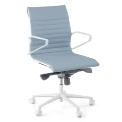 Sedia da ufficio Design Cagliari, struttura bianca, schienale basso, ecopelle