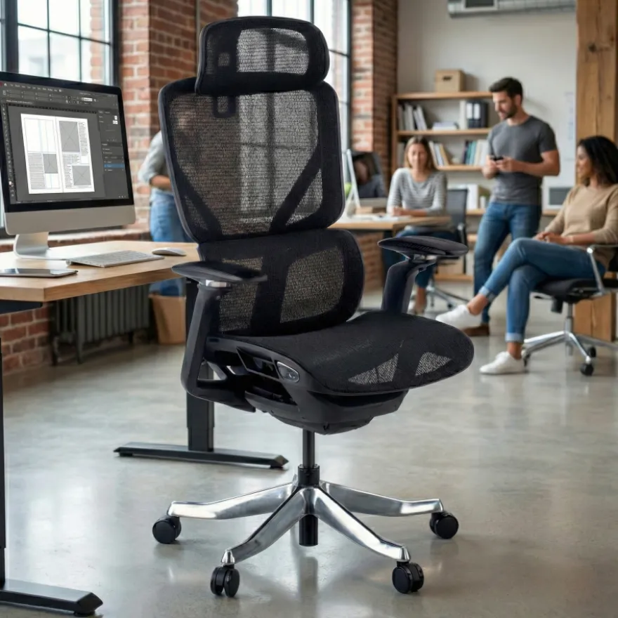 Sedia da Ufficio Ergonomica AeroFit, Alte Prestazioni, Struttura Nera