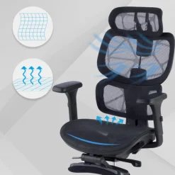 Sedia ergonomica Every, con poggiapiedi estraibile, rete