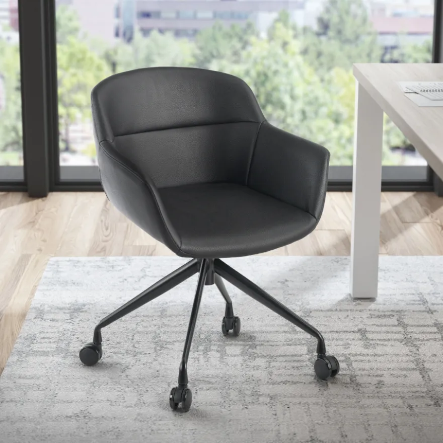 Sedia Girevole Ores, con ruote, Design Moderno, Pelle