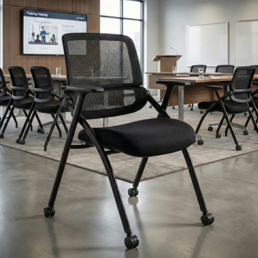 Sedia pieghevole Smart con schienale in rete, impilabile e con ruote