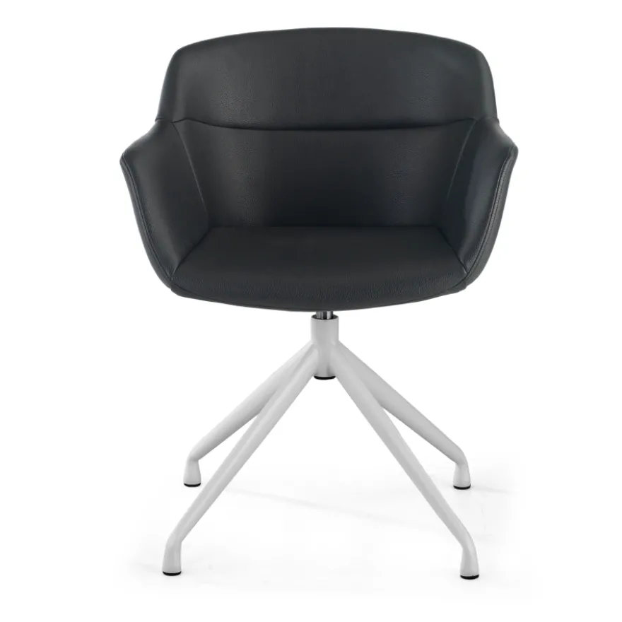 Sedia Riunione Ores, base piramidale, ottime finiture, ecopelle