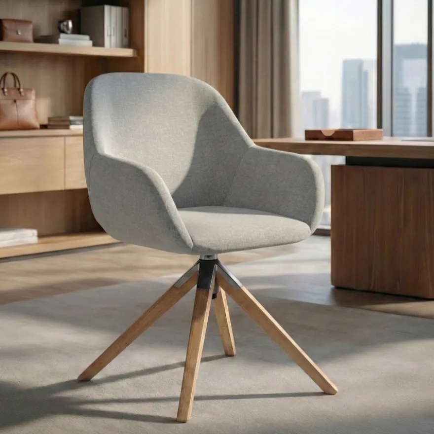 Sedia riunioni Greta, base in legno girevole