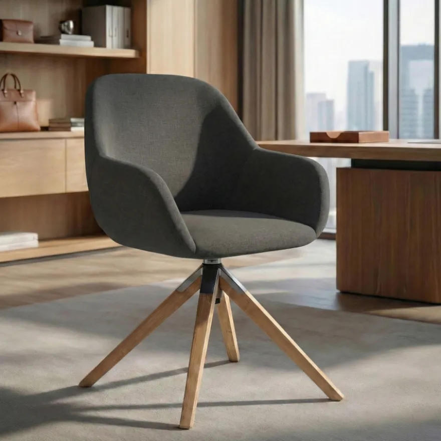 Sedia riunioni Greta, base in legno girevole
