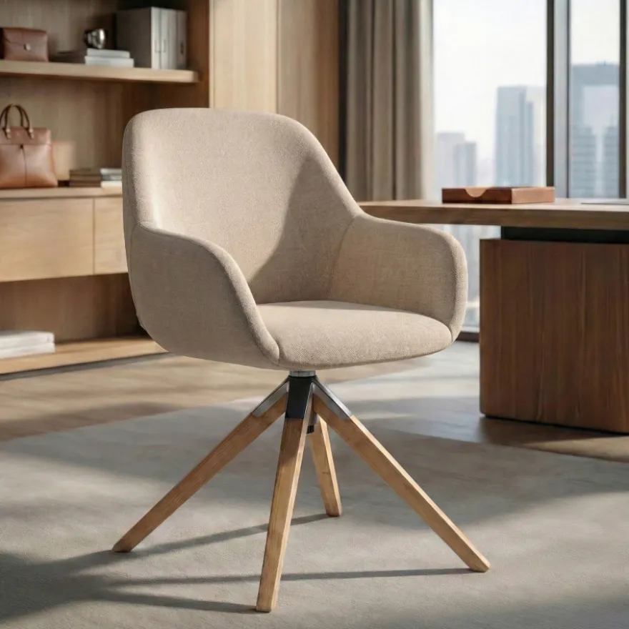 Sedia riunioni Greta, base in legno girevole