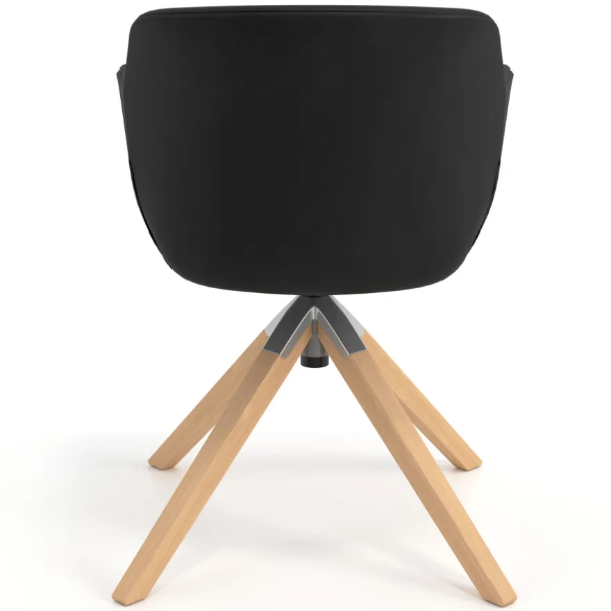 Sedia Scandinava Ores, Gambe in Legno, rotante, Pelle