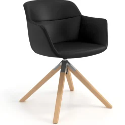 Sedia Scandinava Ores, Gambe in Legno, rotante, Pelle
