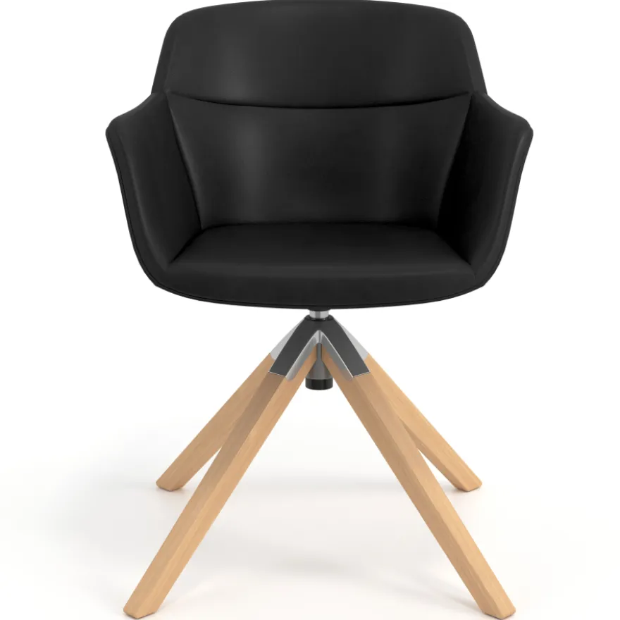 Sedia Scandinava Ores, Gambe in Legno, rotante, Pelle