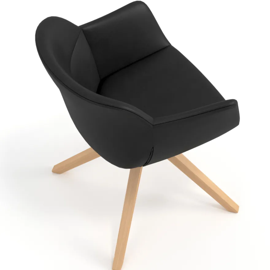 Sedia Scandinava Ores, Gambe in Legno, rotante, Pelle