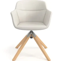 Sedia Scandinava Ores, Gambe in Legno, rotante, Pelle