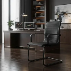 Sedia Ufficio Brenton, struttura nera, ecopelle